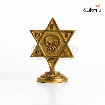 Brass Star Om Symbol Stand with Yellow Antique Finish – 3.5 Inch Decorative Accent for Home Pooja