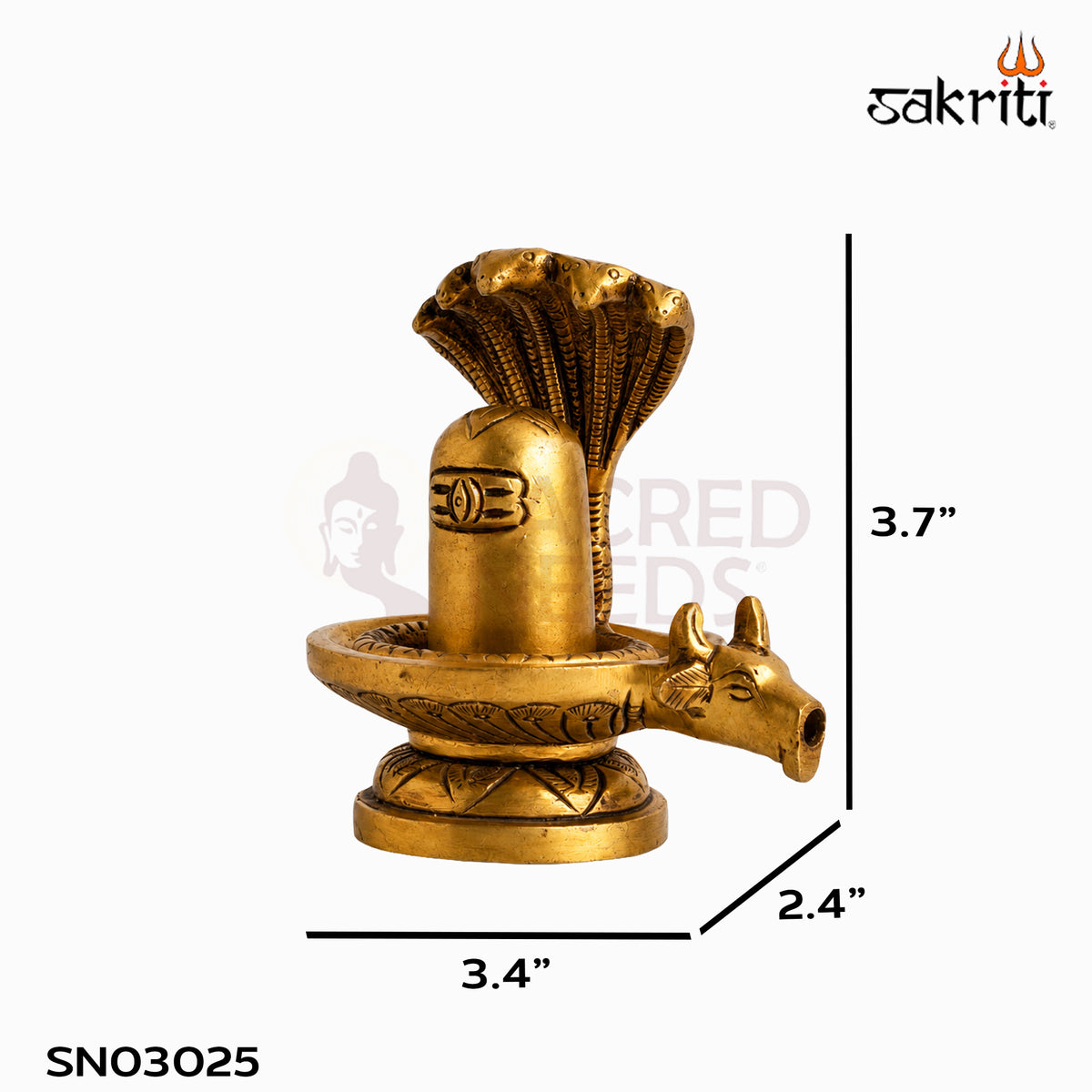 Brass Lingam with Snake in yellow antique finish — dimensions