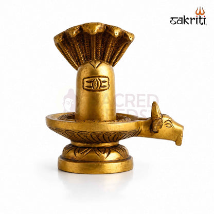 Brass Lingam with Snake and Yellow Antique Finish – 3.7 Inch Traditional Devotional Idol for Home Pooja