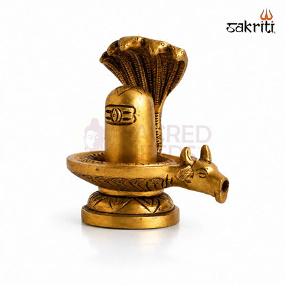 Brass Lingam with Snake and Yellow Antique Finish – 3.7 Inch Traditional Devotional Idol for Home Pooja