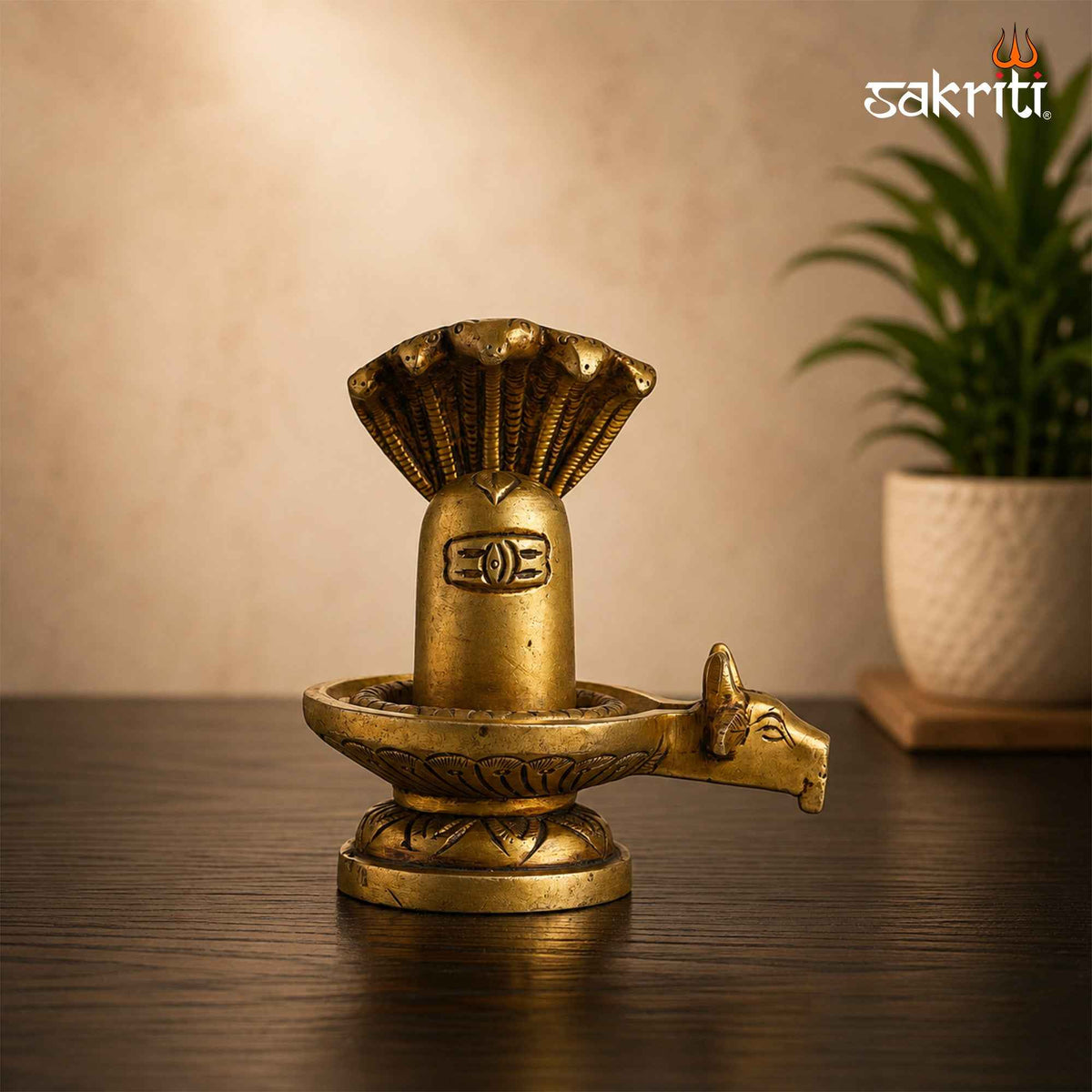 Brass Lingam with Snake and Yellow Antique Finish – 3.7 Inch Traditional Devotional Idol for Home Pooja
