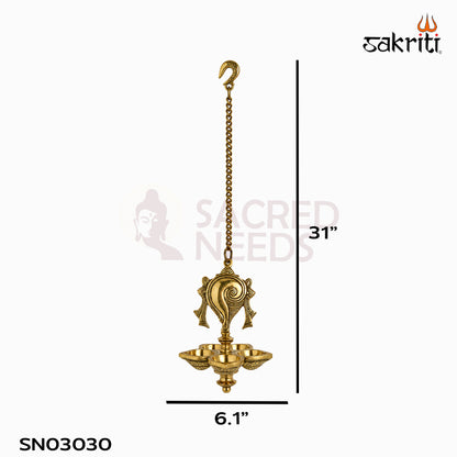 Brass Shankh Hanging Vilakku in yellow antique finish — dimensions
