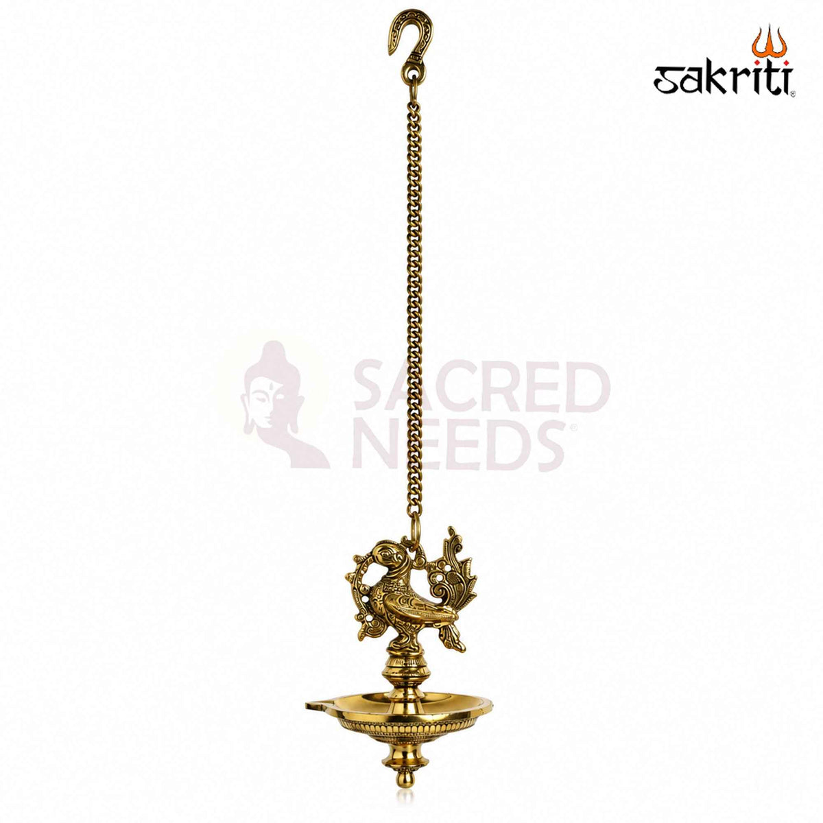 Brass Annam Single-Wick Hanging Vilakku with Yellow Antique Finish – 20 Inch Traditional Pooja Lamp