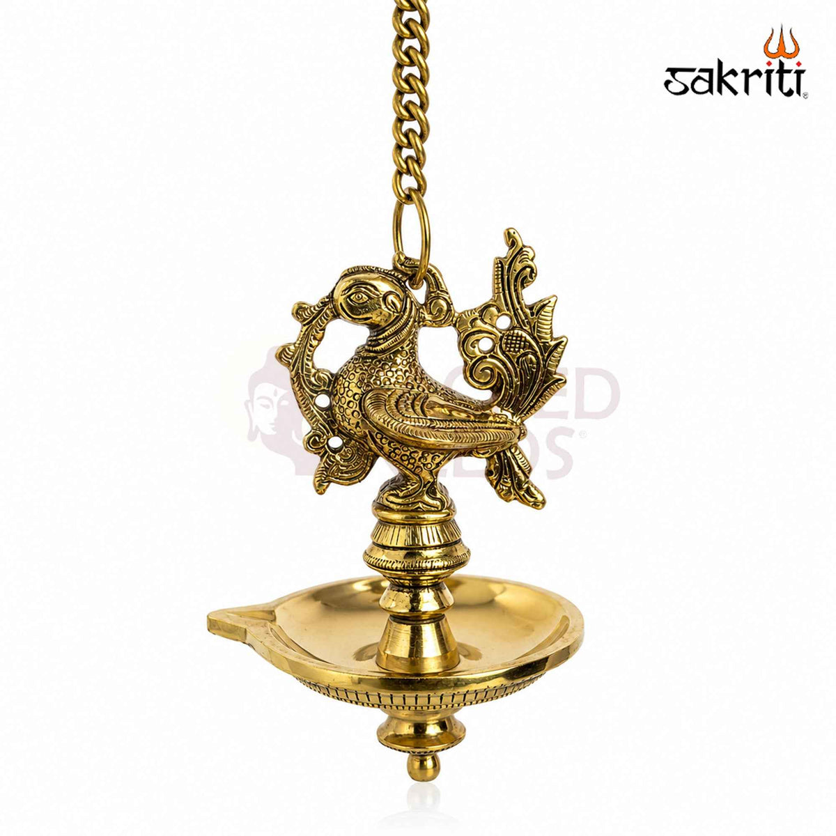 Brass Annam Single-Wick Hanging Vilakku with Yellow Antique Finish – 20 Inch Traditional Pooja Lamp