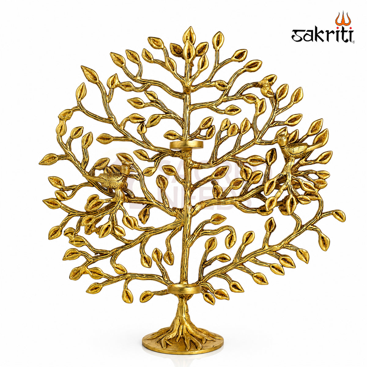 Brass Tree with Birds and Holder in yellow antique finish