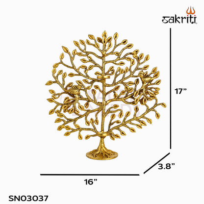 Brass Tree with Birds and Holder in yellow antique finish — dimensions