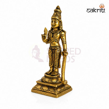 Brass Naalvar Idol Set with Yellow Antique Finish – 4 Inch Traditional Devotional Figures for Home Pooja