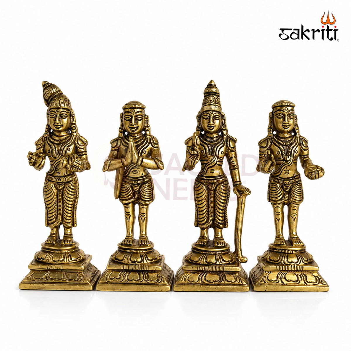 Brass Naalvar Idol Set in yellow antique finish