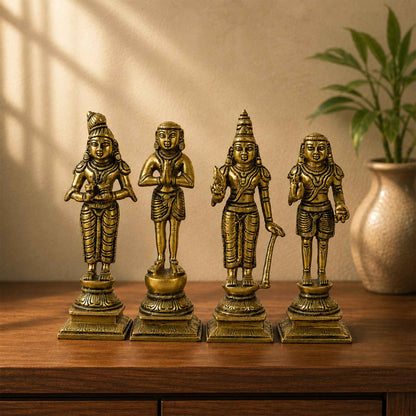 Brass Naalvar Idol Set with Yellow Antique Finish – 6 Inch Traditional Devotional Figures for Home Pooja