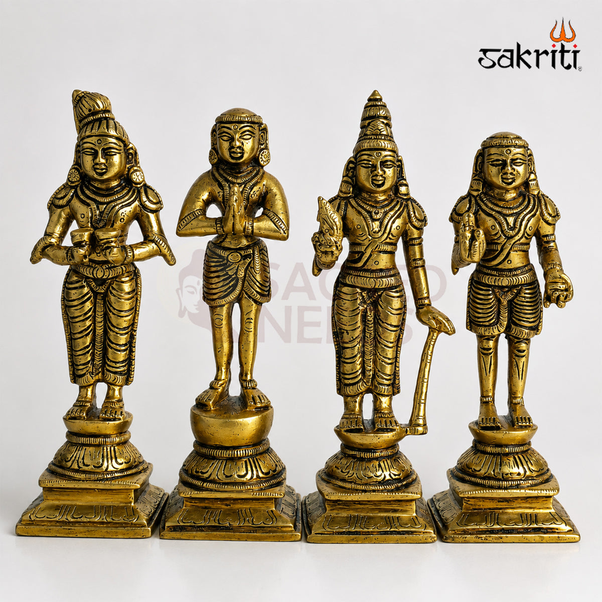 Brass Naalvar Idol Set in yellow antique finish