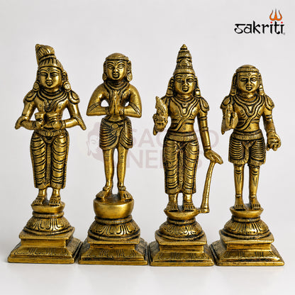 Brass Naalvar Idol Set in yellow antique finish