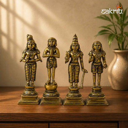 Brass Naalvar Idol Set with Yellow Antique Finish – 6 Inch Traditional Devotional Figures for Home Pooja