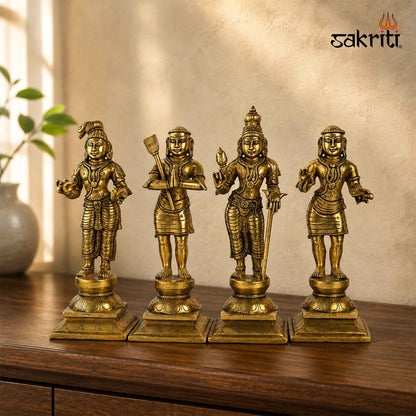 Brass Naalvar Idol Set with Yellow Antique Finish – 10 Inch Traditional Devotional Figures for Home Pooja