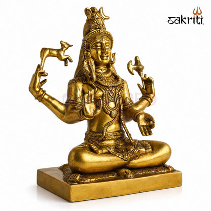Brass Shiva Idol with Yellow Antique Finish – 15.3 Inch Devotional Statue for Home Temple and Pooja