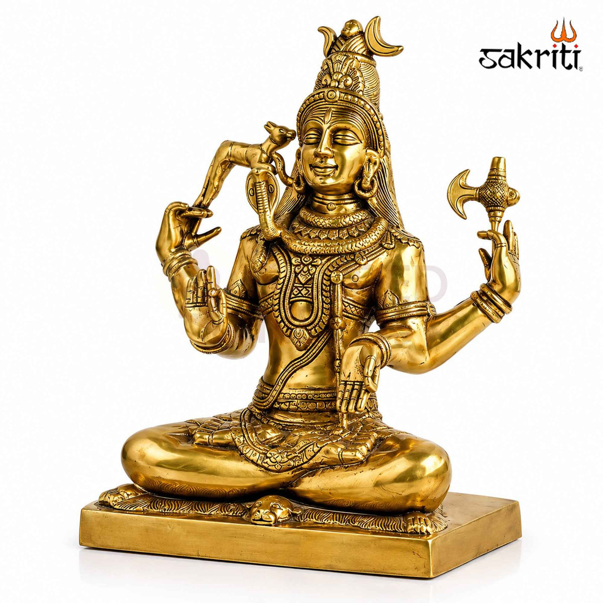 Brass Shiva Idol with Yellow Antique Finish – 15.3 Inch Devotional Statue for Home Temple and Pooja