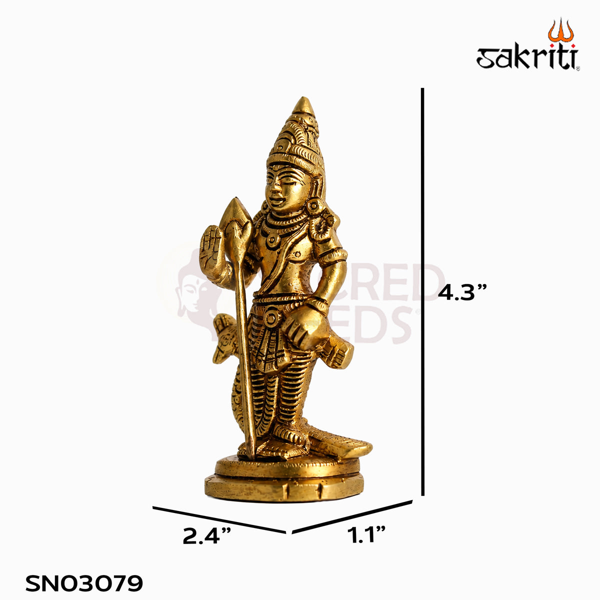 Brass Murugan Idol in yellow antique finish — dimensions