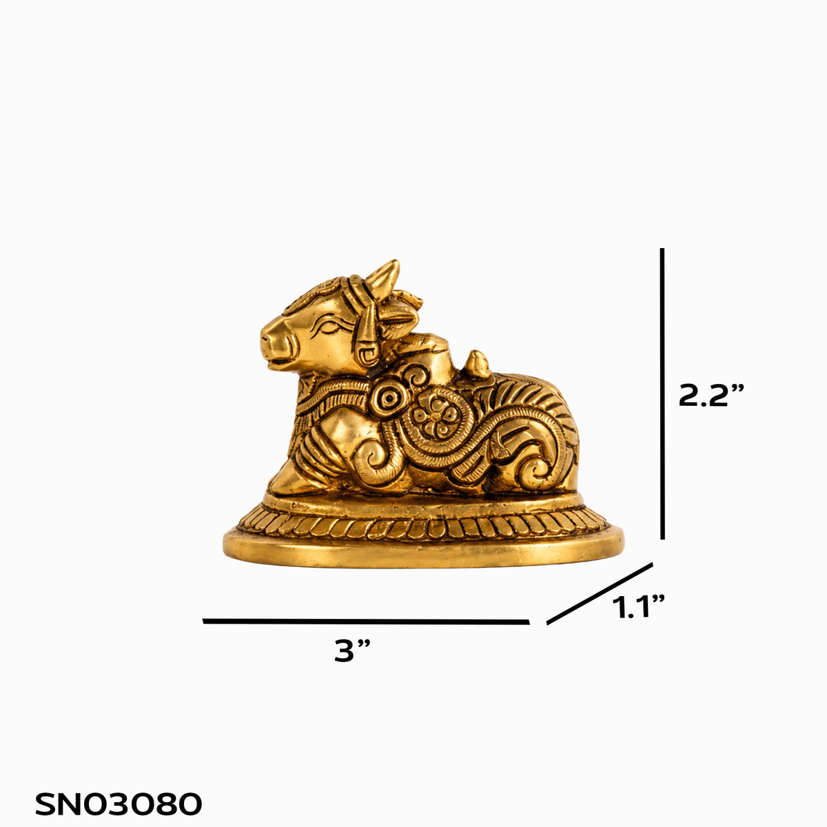 Brass Nandi Statue in yellow antique finish — dimensions
